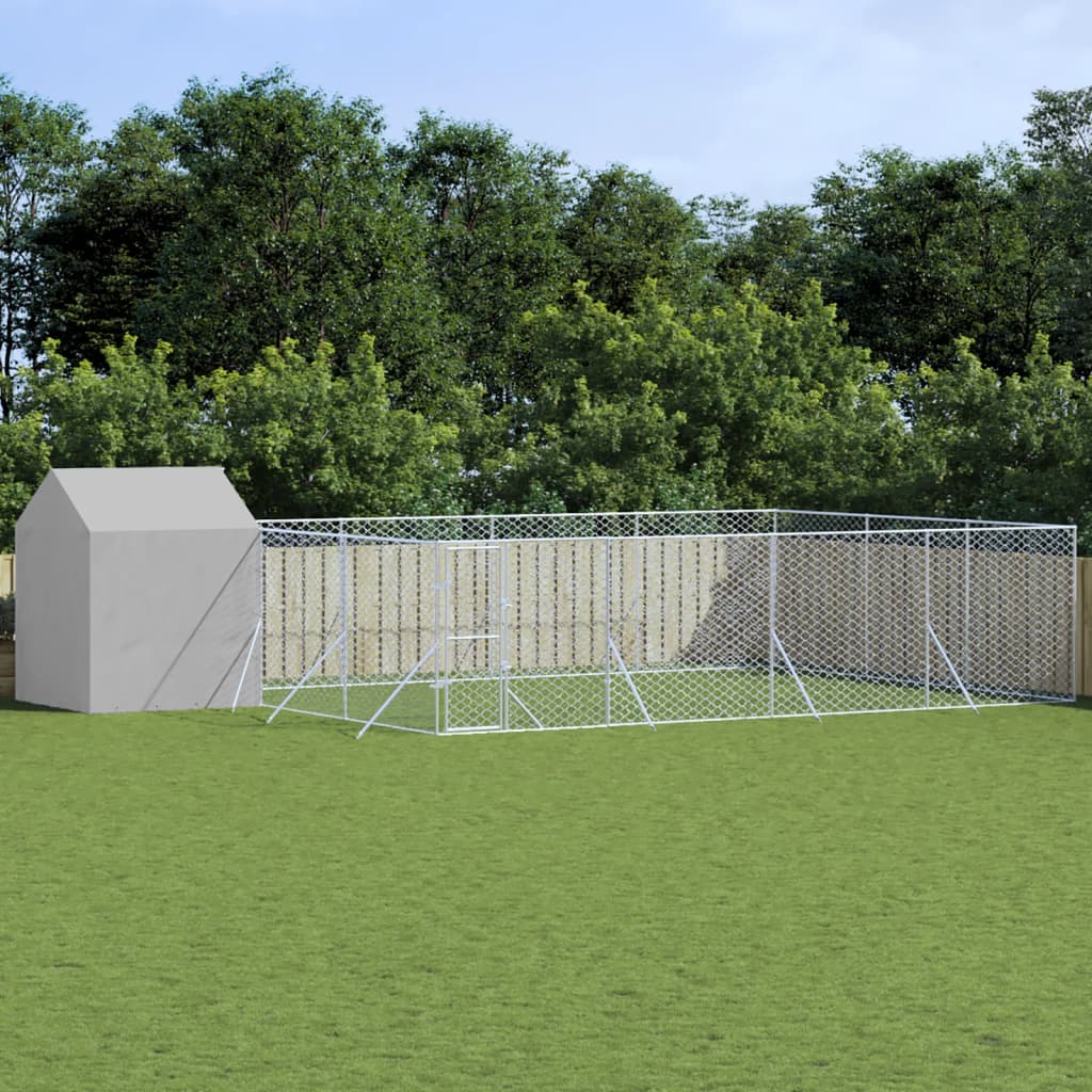 VidaXL Chenil pour chien avec toit 10x6x2,5 m en acier galvanisé argent