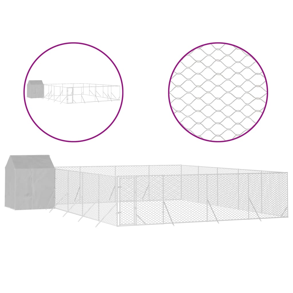 VidaXL Chenil pour chien avec toit 10x10x2,5 m en acier galvanisé argent
