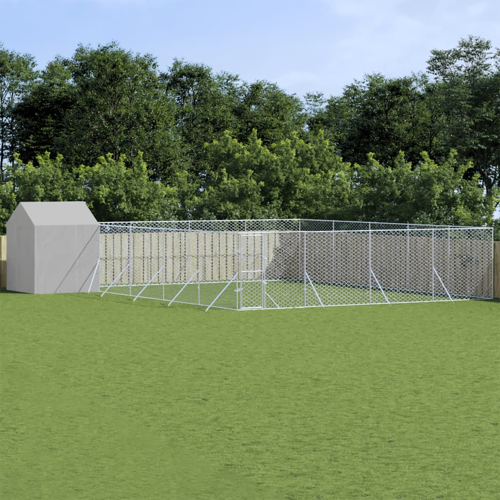 VidaXL Chenil pour chien avec toit 10x10x2,5 m en acier galvanisé argent