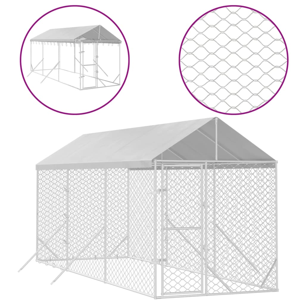 VidaXL Chenil pour chien avec toit 2x6x2,5 m en acier galvanisé argent