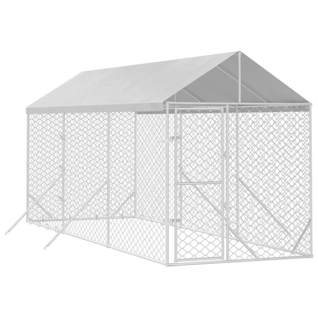 VidaXL Chenil pour chien avec toit 2x6x2,5 m en acier galvanisé argent