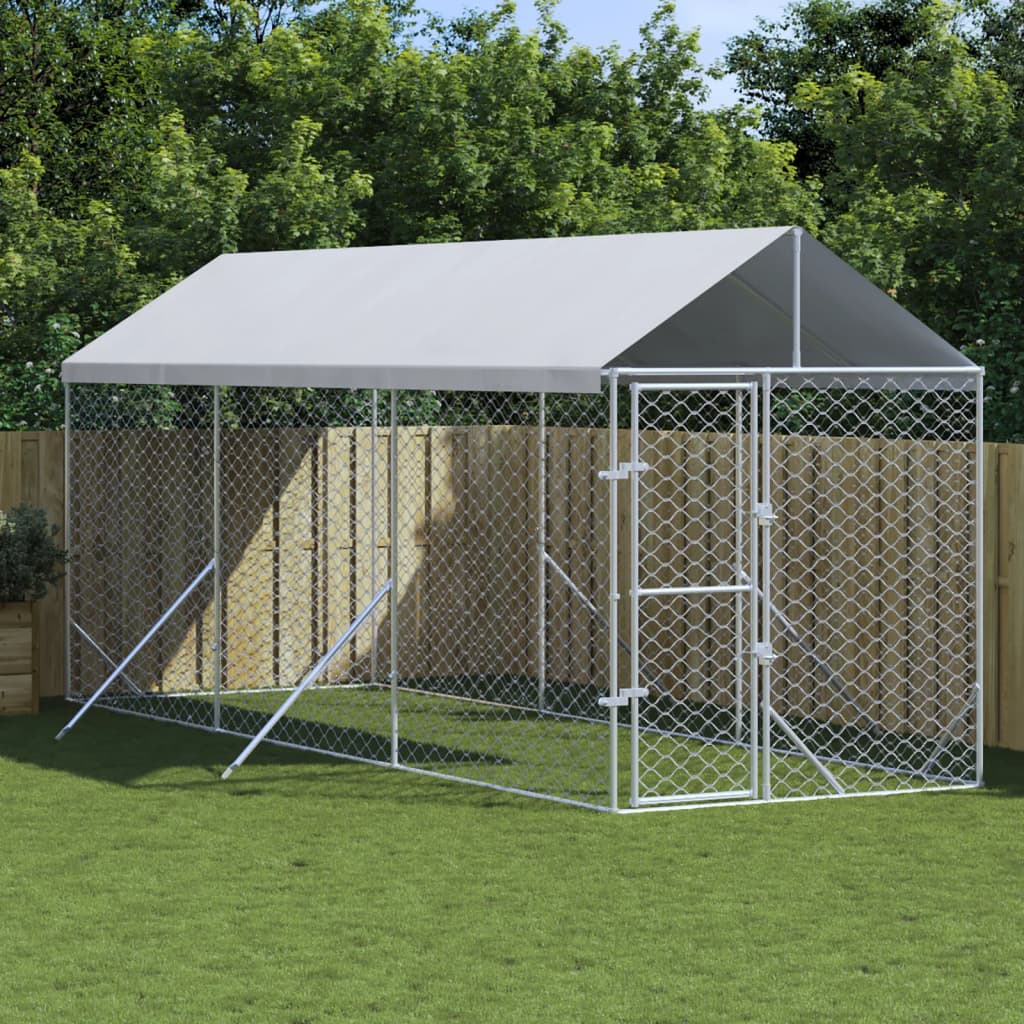 VidaXL Chenil pour chien avec toit 2x6x2,5 m en acier galvanisé argent