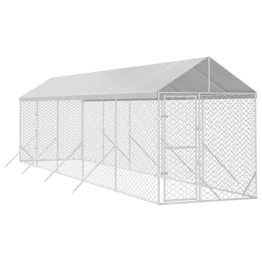 VidaXL Chenil pour chien avec toit 2x10x2,5 m en acier galvanisé argent