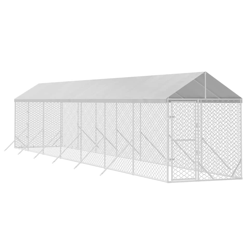 VidaXL Chenil pour chien avec toit 2x14x2,5 m en acier galvanisé argent