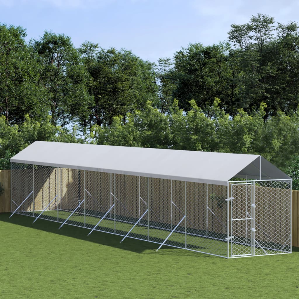 VidaXL Chenil pour chien avec toit 2x14x2,5 m en acier galvanisé argent