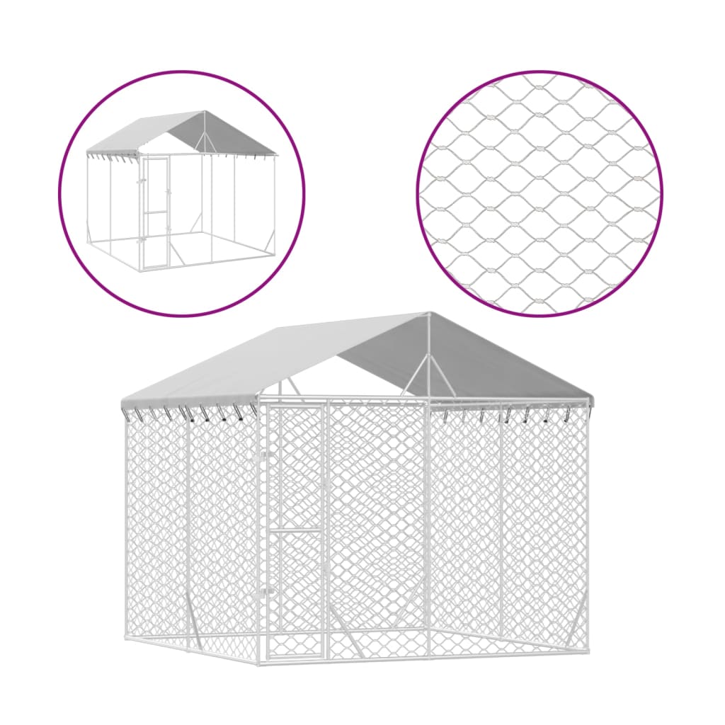 VidaXL Chenil pour chien avec toit 3x3x2,5 m en acier galvanisé couleur argent