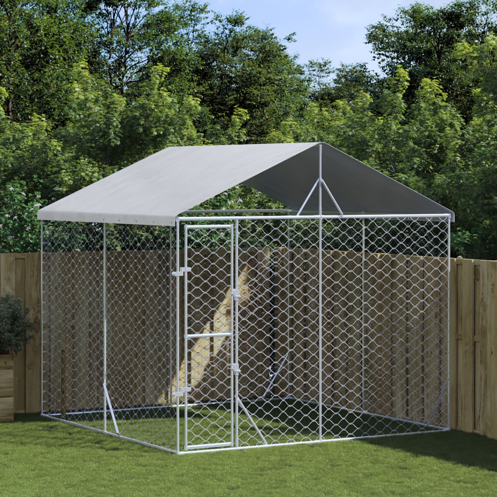 VidaXL Chenil pour chien avec toit 3x3x2,5 m en acier galvanisé couleur argent