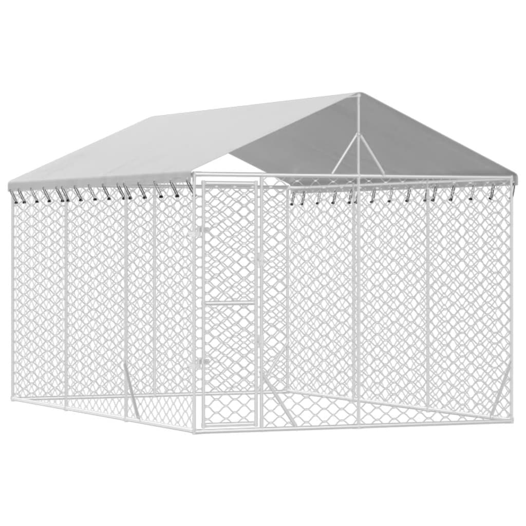 VidaXL Chenil pour chien avec toit 3x4,5x2,5 m en acier galvanisé argent
