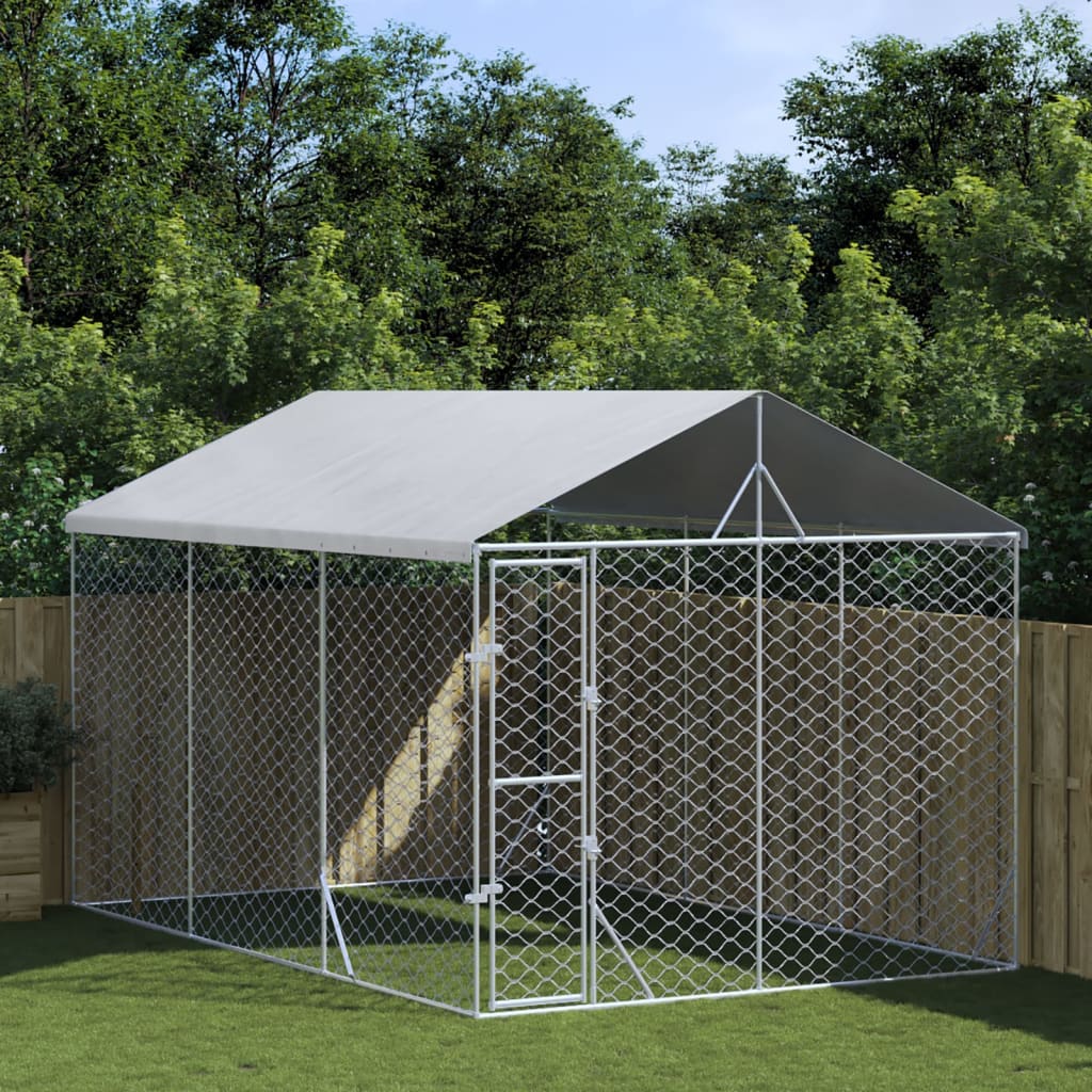 VidaXL Chenil pour chien avec toit 3x4,5x2,5 m en acier galvanisé argent