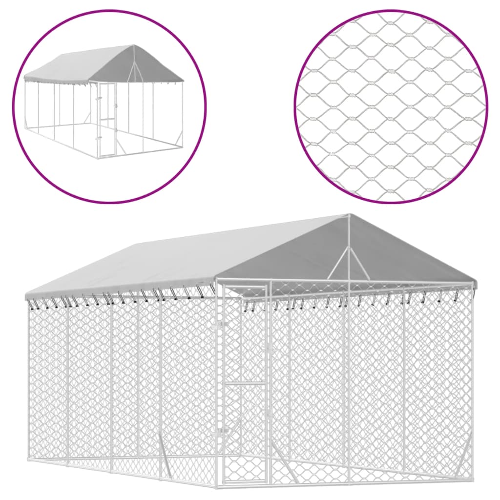VidaXL Chenil pour chien avec toit 3x6x2,5 m en acier galvanisé couleur argent