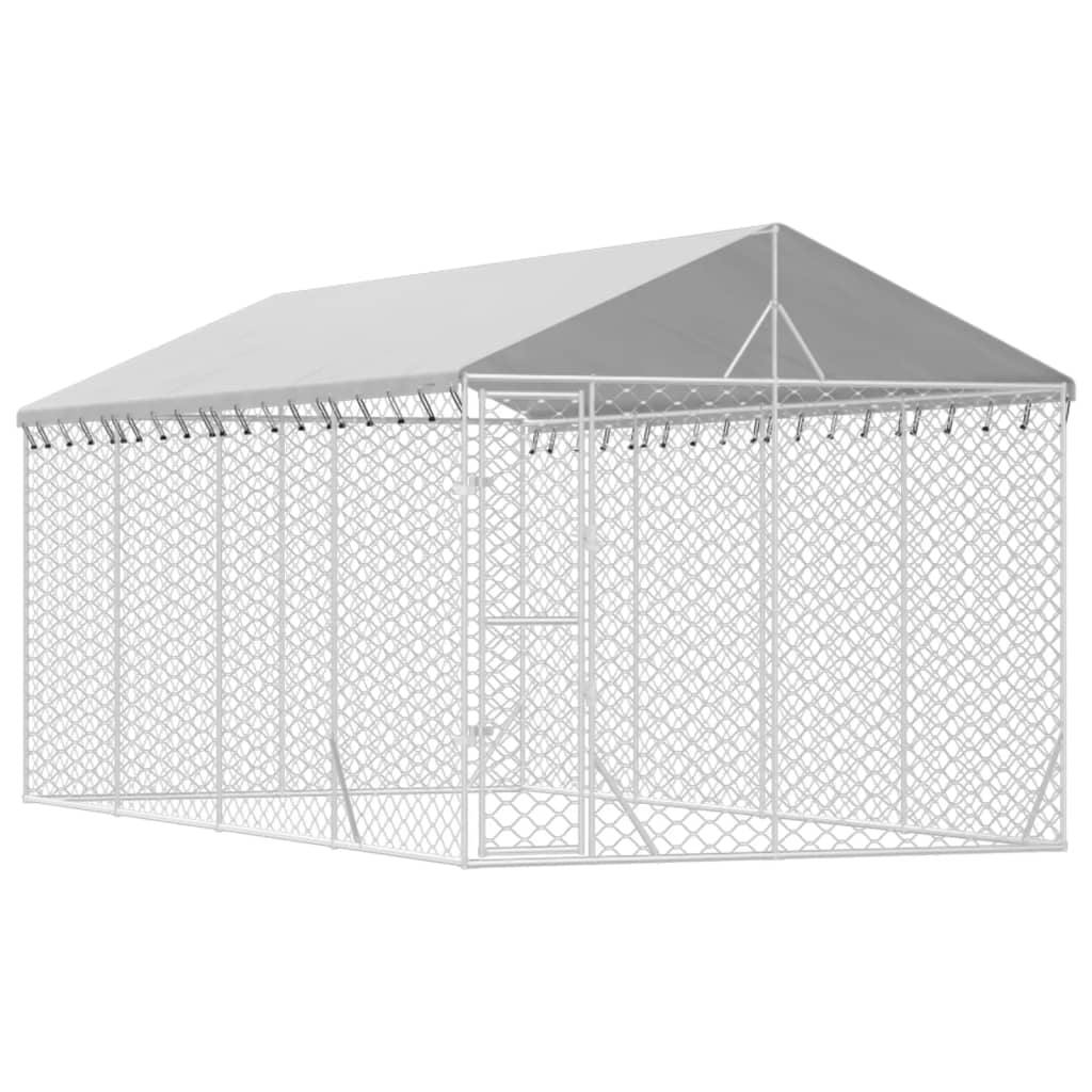 VidaXL Chenil pour chien avec toit 3x6x2,5 m en acier galvanisé couleur argent