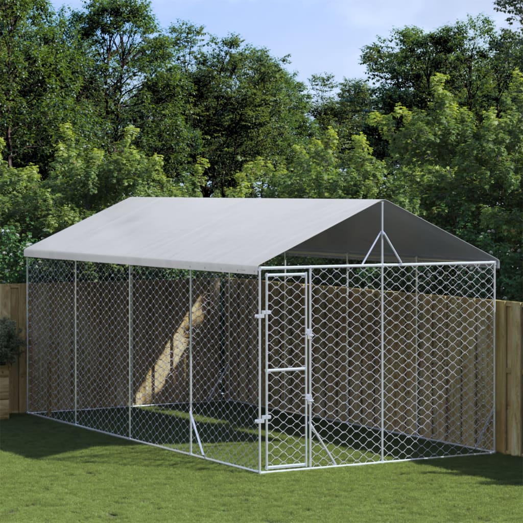 VidaXL Chenil pour chien avec toit 3x6x2,5 m en acier galvanisé couleur argent
