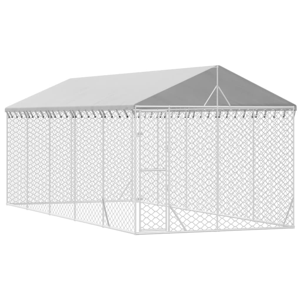 VidaXL Chenil pour chien avec toit 3x7,5x2,5 m en acier galvanisé argent