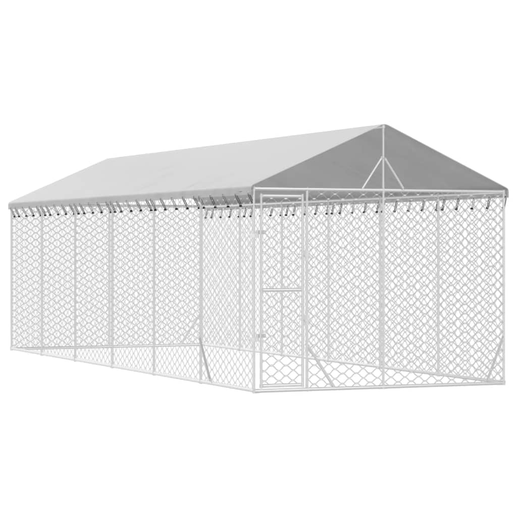 VidaXL Chenil pour chien avec toit 3x9x2,5 m en acier galvanisé couleur argent