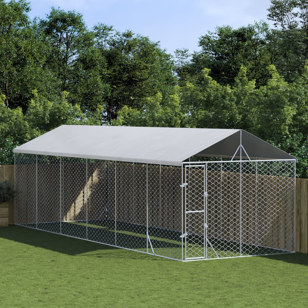 VidaXL Chenil pour chien avec toit 3x9x2,5 m en acier galvanisé couleur argent