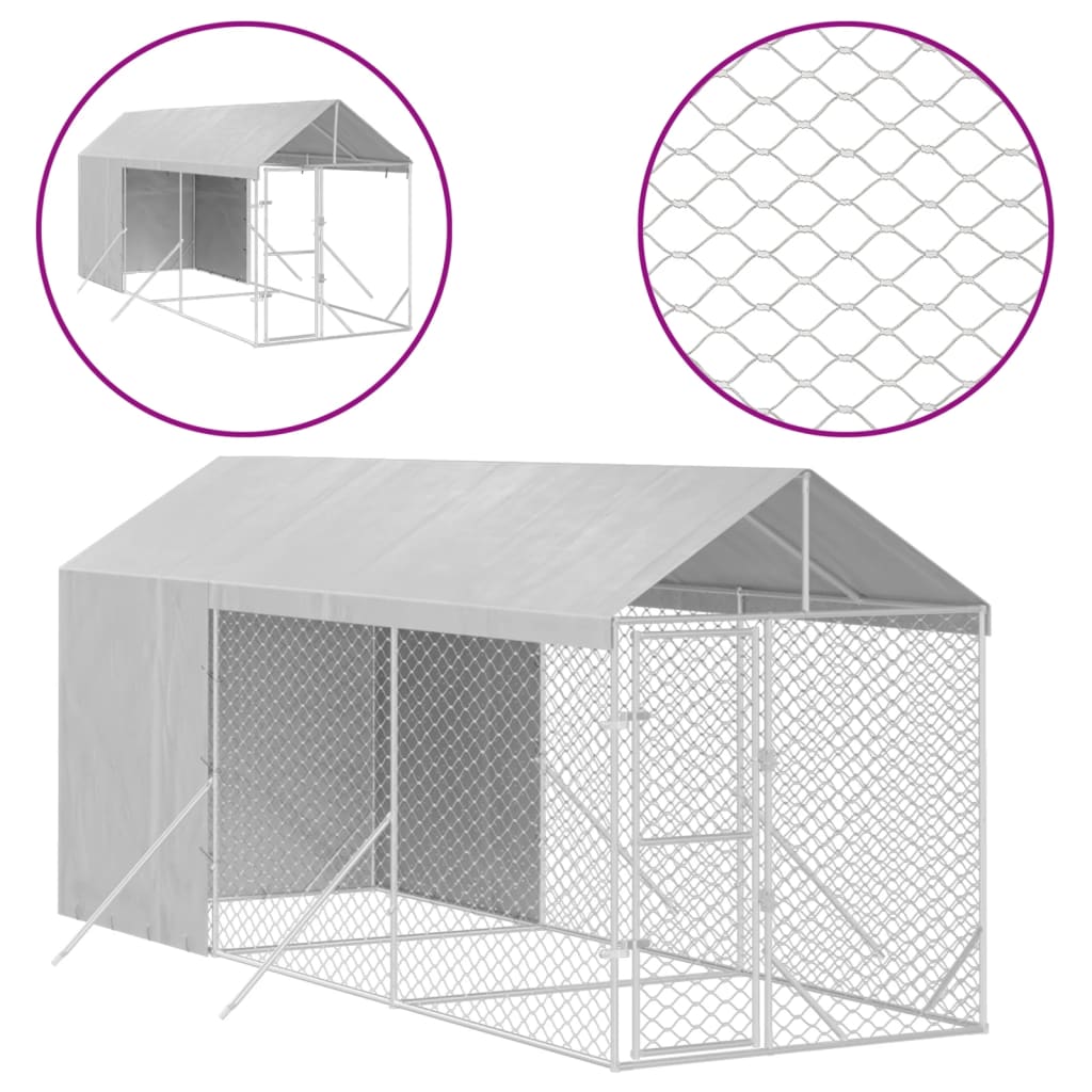VidaXL Chenil pour chien avec toit 2x6x2,5 m en acier galvanisé couleur argent