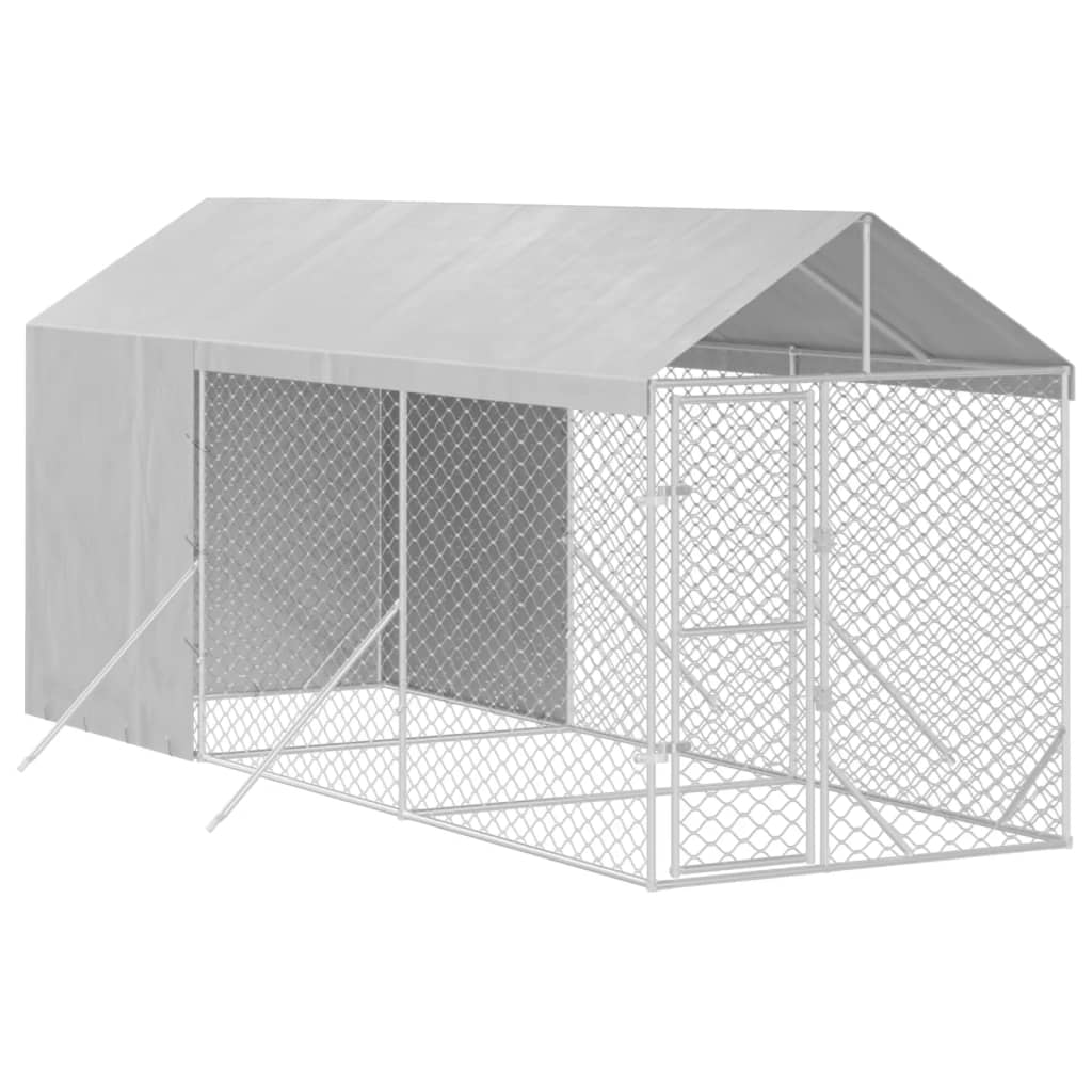 VidaXL Chenil pour chien avec toit 2x6x2,5 m en acier galvanisé couleur argent