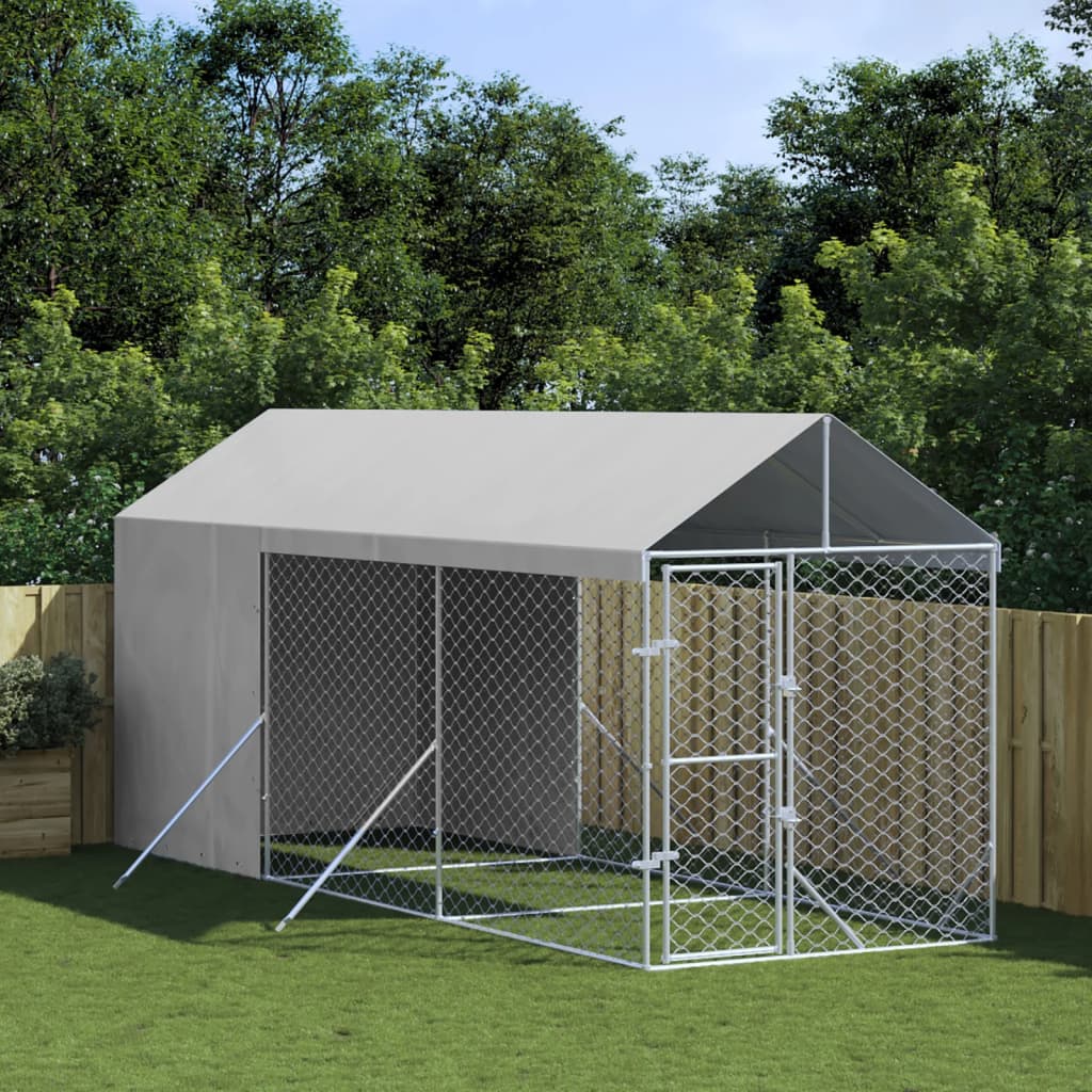 VidaXL Chenil pour chien avec toit 2x6x2,5 m en acier galvanisé couleur argent