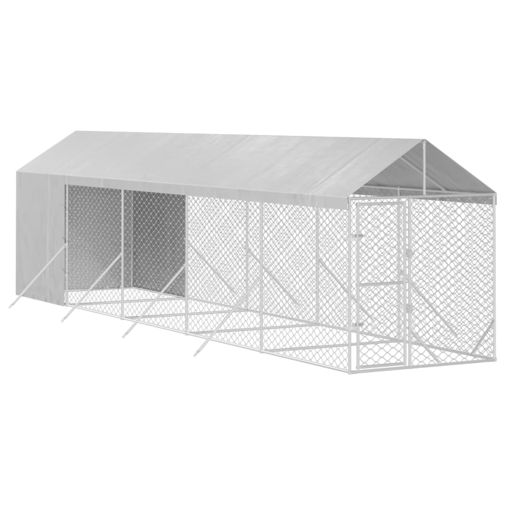 VidaXL Chenil pour chien avec toit 2x10x2,5 m en acier galvanisé argent