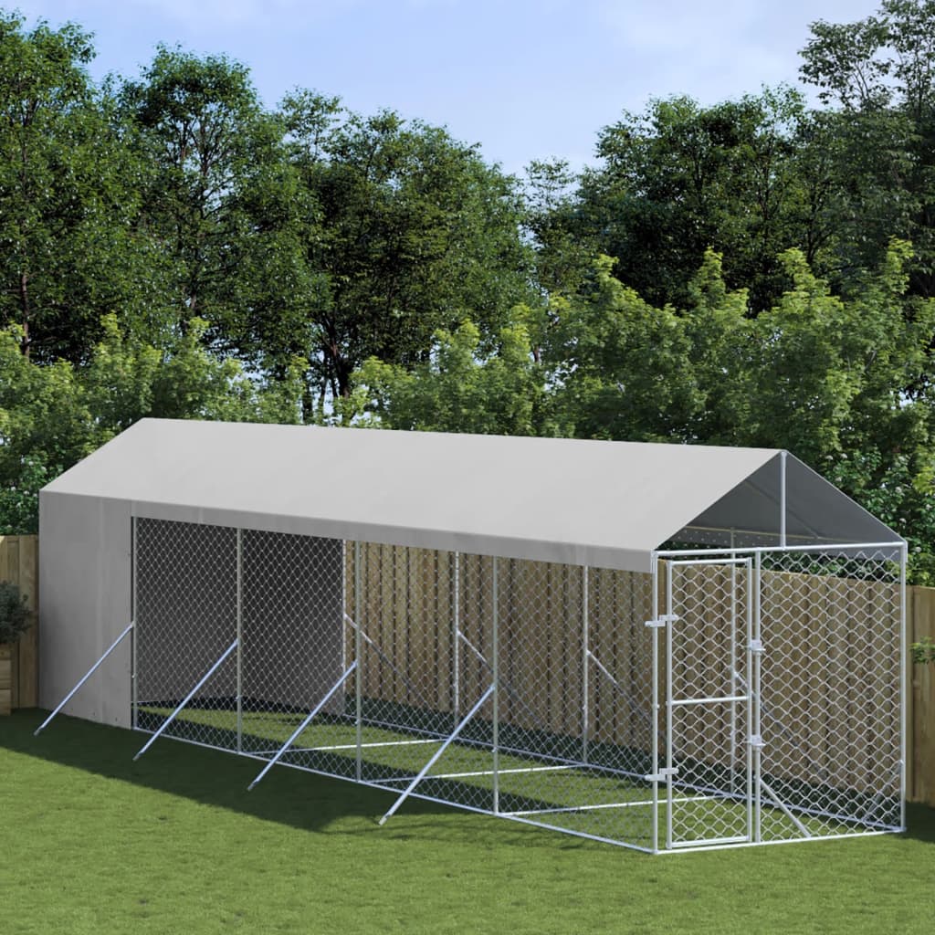VidaXL Chenil pour chien avec toit 2x10x2,5 m en acier galvanisé argent