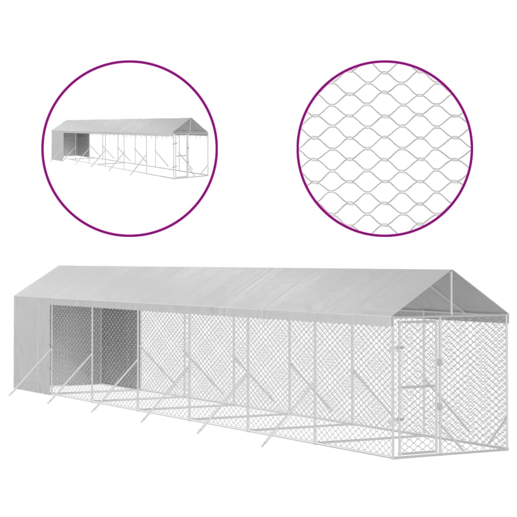 VidaXL Chenil pour chien avec toit 2x14x2,5 m en acier galvanisé argent