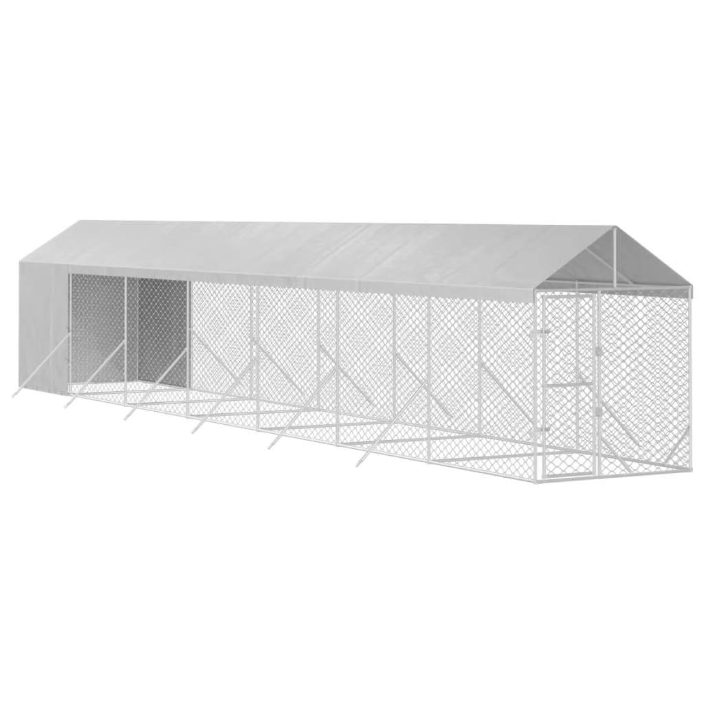 VidaXL Chenil pour chien avec toit 2x14x2,5 m en acier galvanisé argent