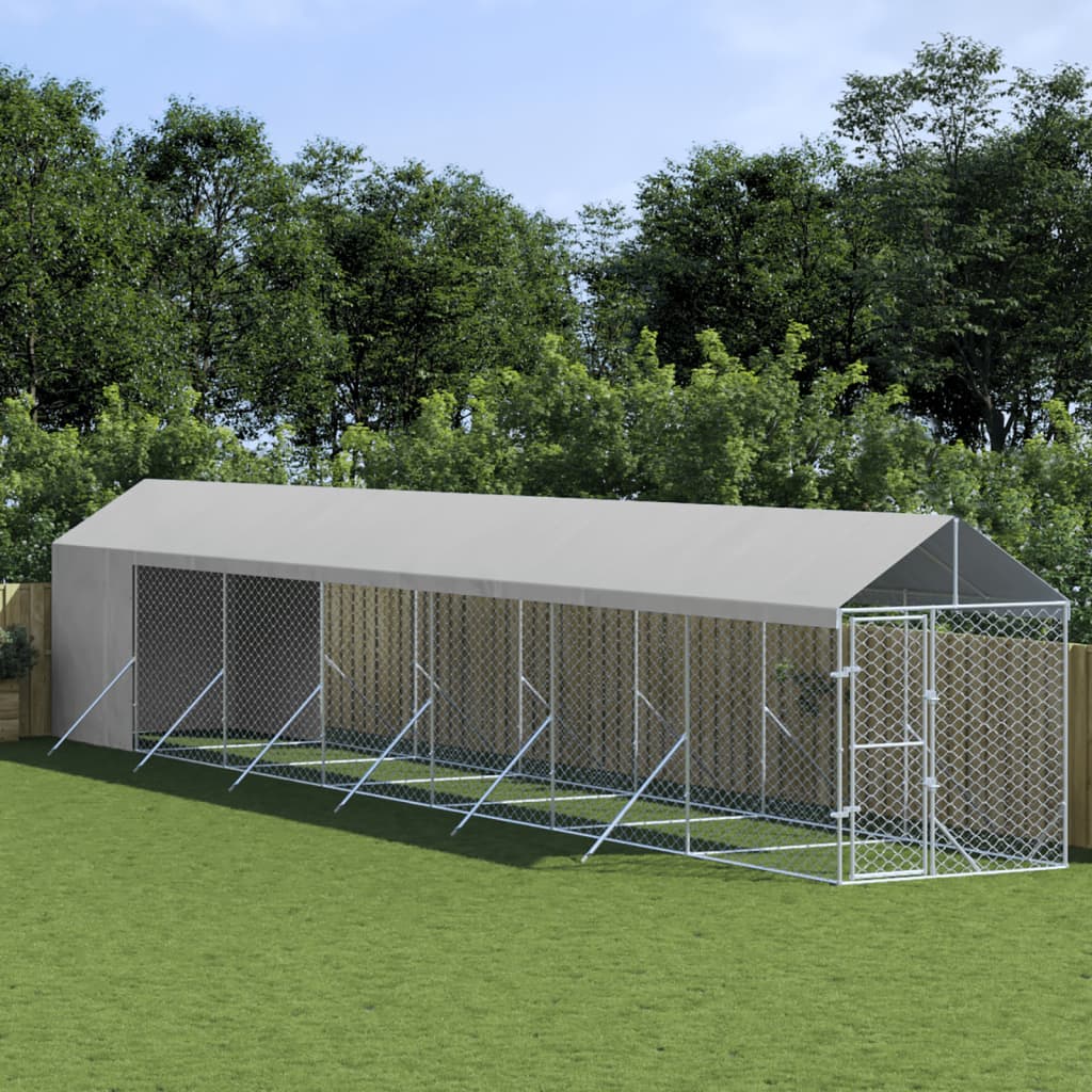 VidaXL Chenil pour chien avec toit 2x14x2,5 m en acier galvanisé argent