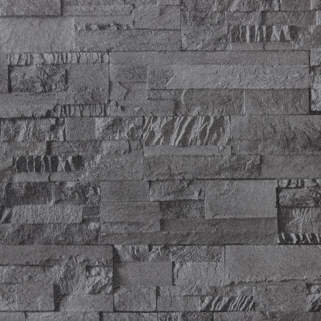 VidaXL papier peint intissé 3D aspect pierre 10x0,53 m noir
