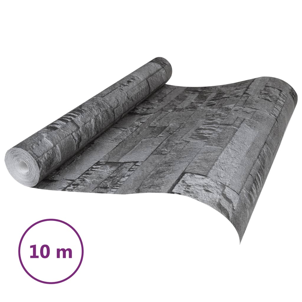 VidaXL papier peint intissé 3D aspect pierre 10x0,53 m noir