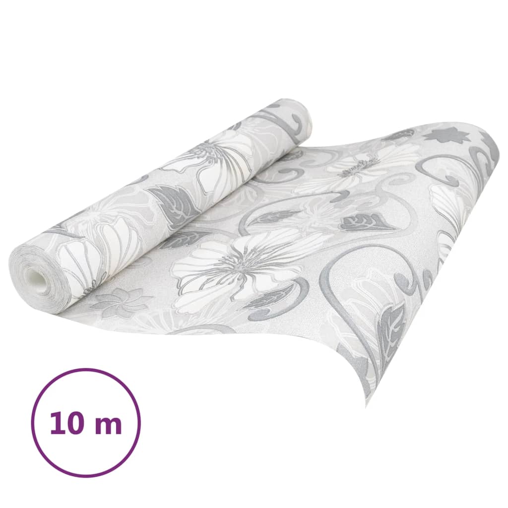 VidaXL papier peint intissé motif fleur 3D 10x0,53 m gris