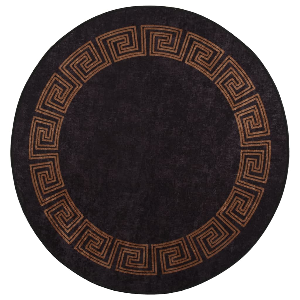 Vidaxl tapis antidérapant lavable ø 200 cm noir et or