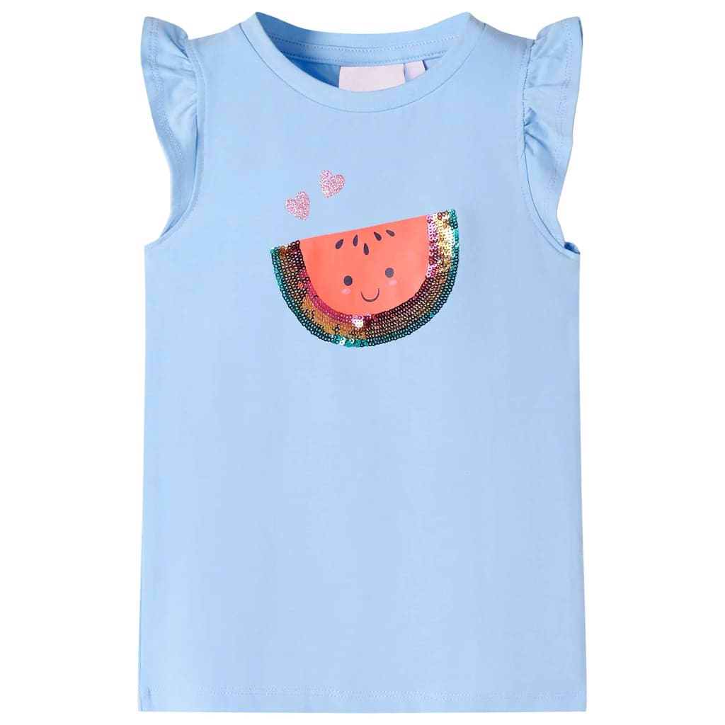 VidaXL Chemise enfant avec volants sur les manches 128 bleu clair