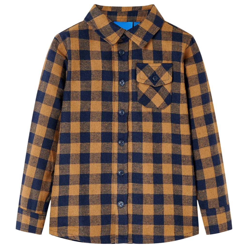 VidaXL Chemise enfant à carreaux 116 cognac et bleu