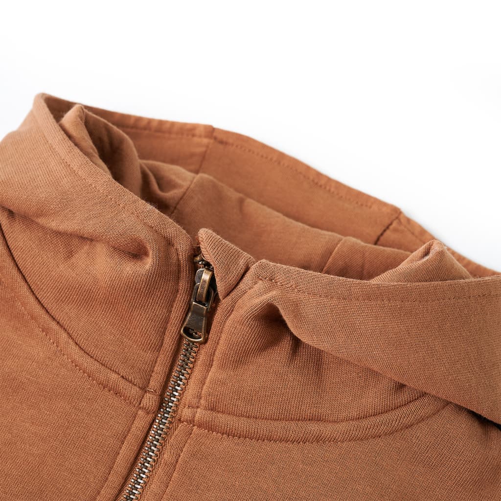 VidaXL Pull enfant avec capuche demi-fermeture éclair 128 couleur cognac anthracite