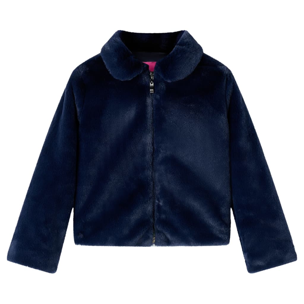 VidaXL Manteau enfant 116 fourrure artificielle bleu marine