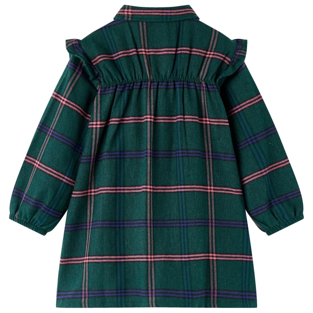 VidaXL Robe enfant à manches longues et volants 128 vert foncé