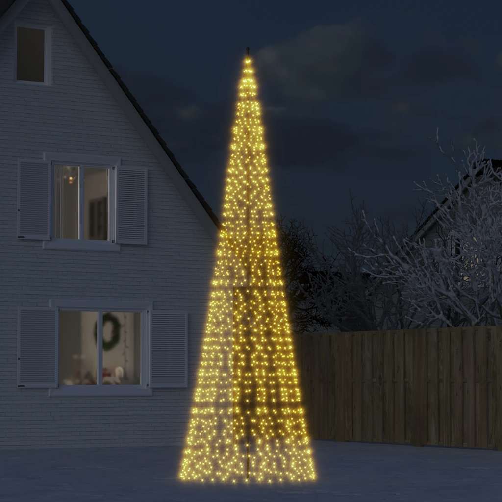 Vidaxxl Sapin de Noël LED sur mât de drapeau 1534 LED blanc chaud 500 cm
