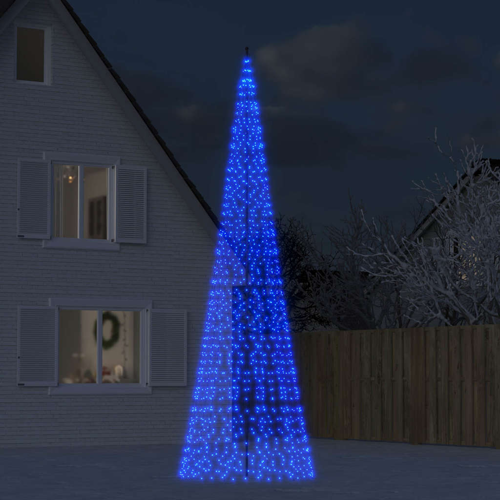 Vidaxxl Sapin de Noël LED sur mât de drapeau 1534 LED 500 cm bleu