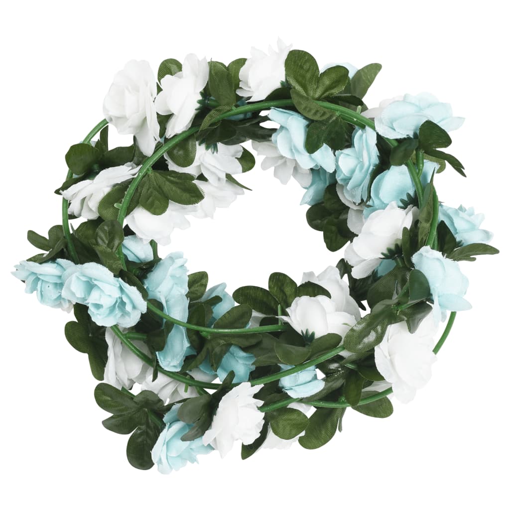 VidaXL guirlandes de Noël avec fleurs 6 pcs 240 cm bleu et blanc