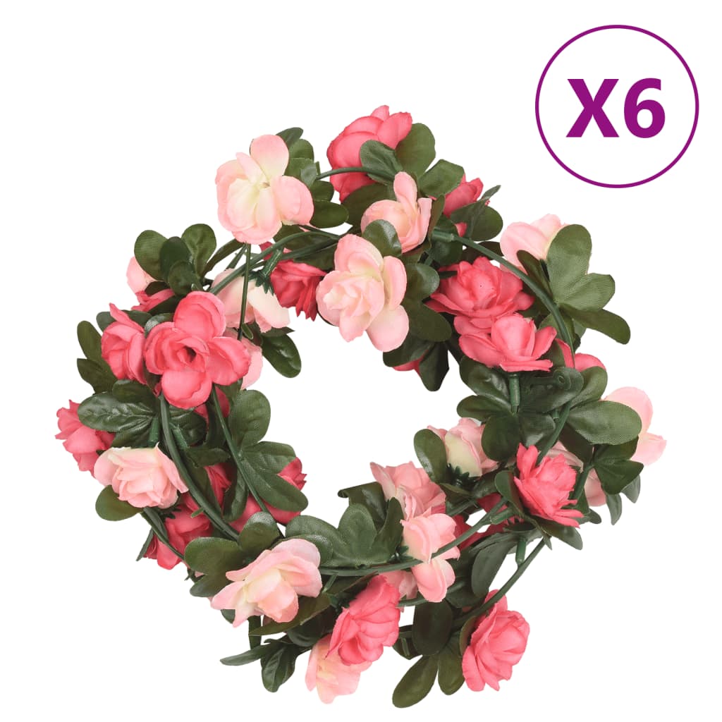 VidaXL guirlandes de Noël avec fleurs 6 pcs 240 cm rose