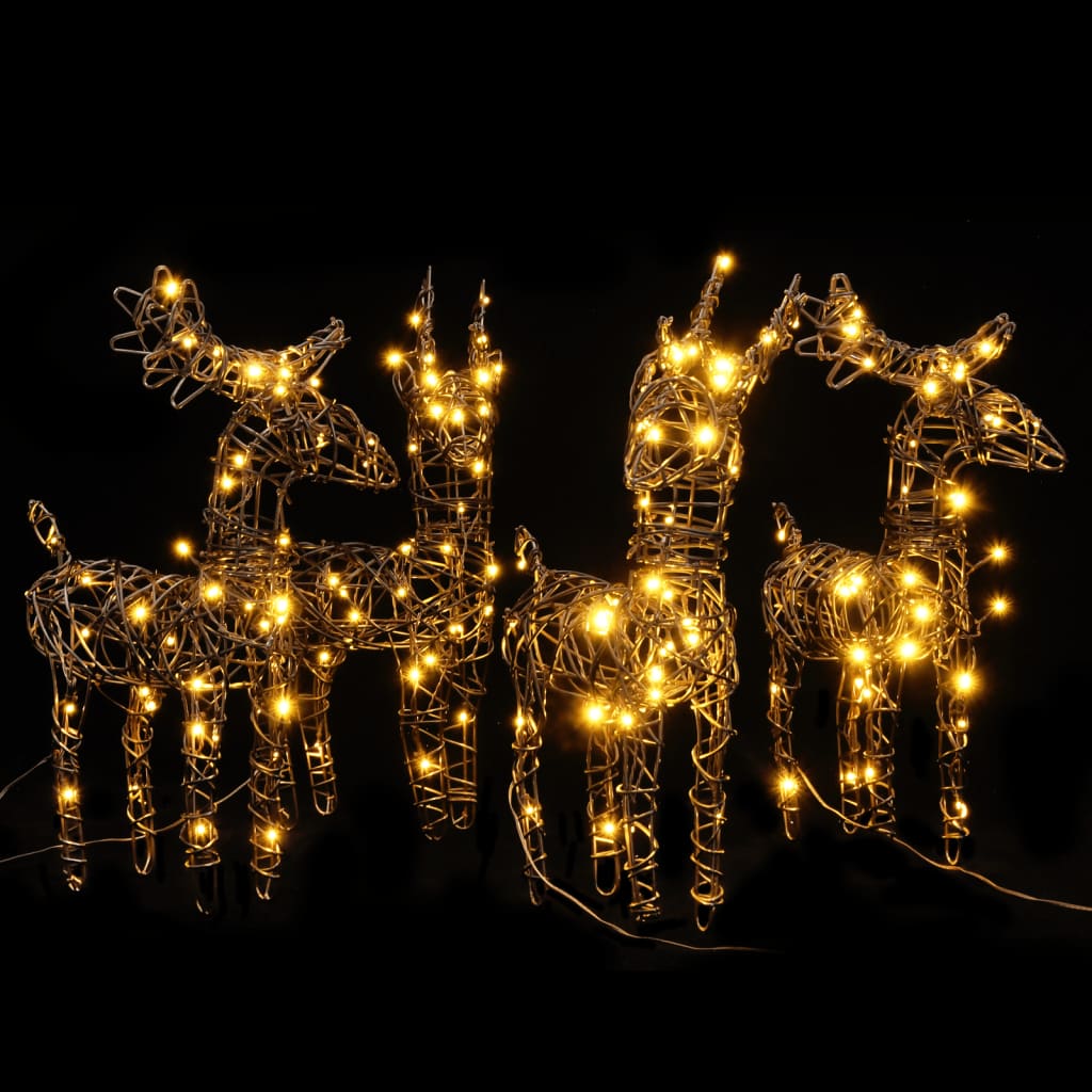 VidaXL décorations de Noël famille de rennes 4 pcs 160 LED rotin blanc chaud
