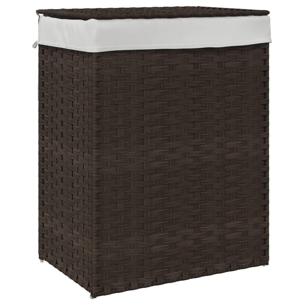 Panier à linge Vidaxl avec couvercle 46x33x60 cm en brun foncé en rotin