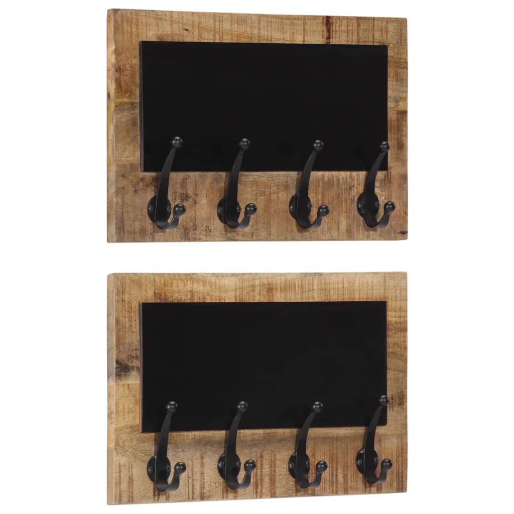 VidaXL Porte-manteaux muraux 2 pcs avec 4 crochets en bois de manguier massif