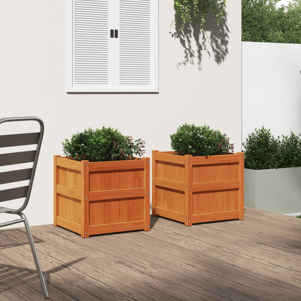 VidaXL jardinières 2 pcs cm bois de pin massif, marron lavé