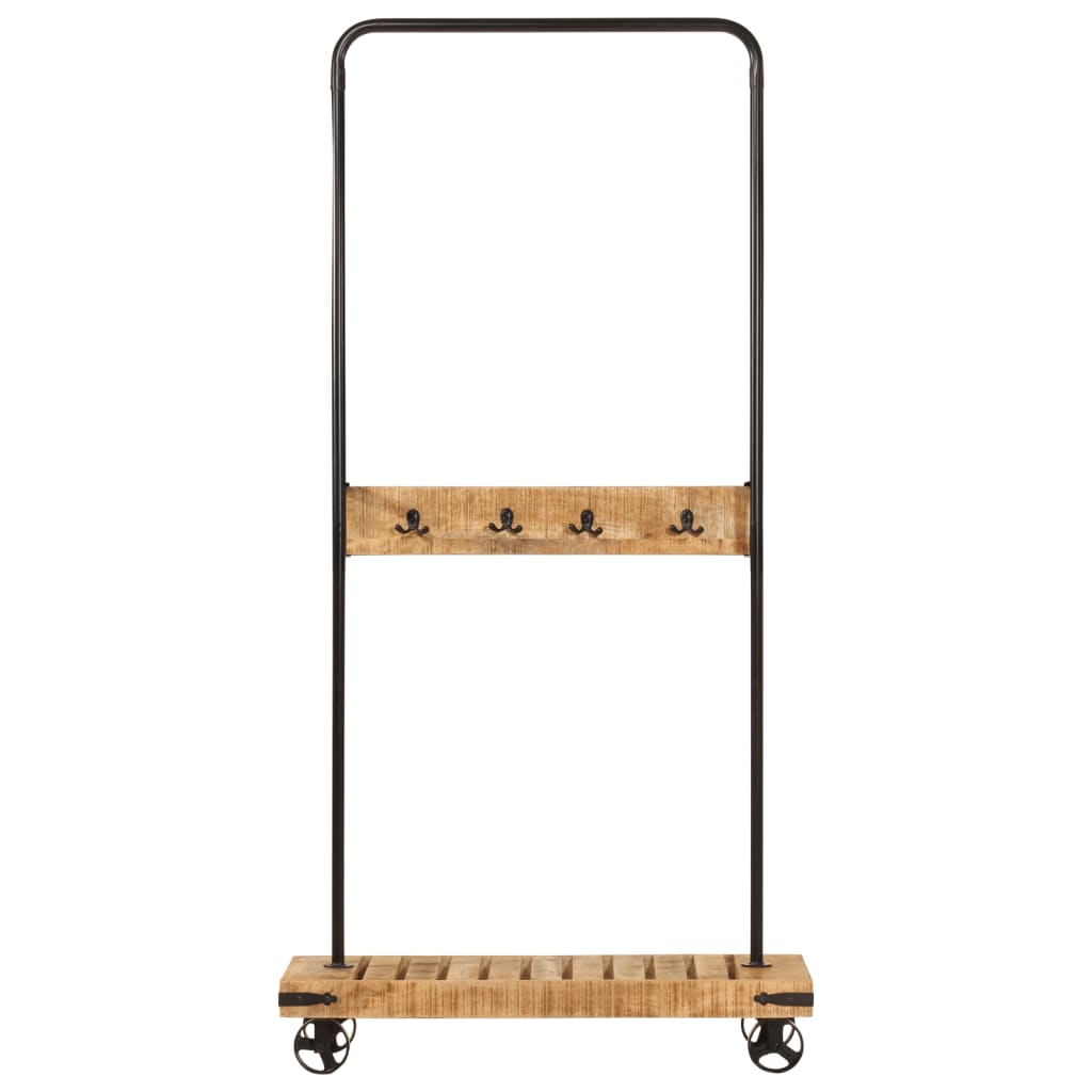 Vidaxx portant à vêtements à roulettes 90x35x190 cm en bois de manguier massif et fer