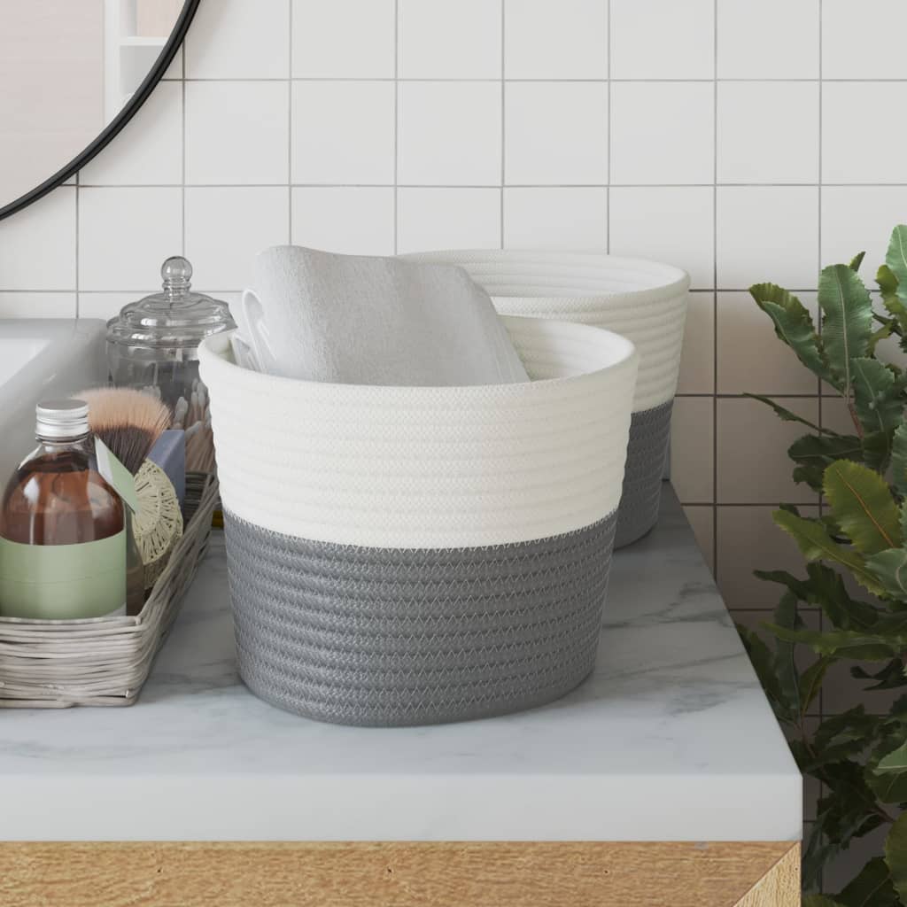 Vidaxx paniers de rangement 2 pcs ø 24x18 cm coton gris et blanc