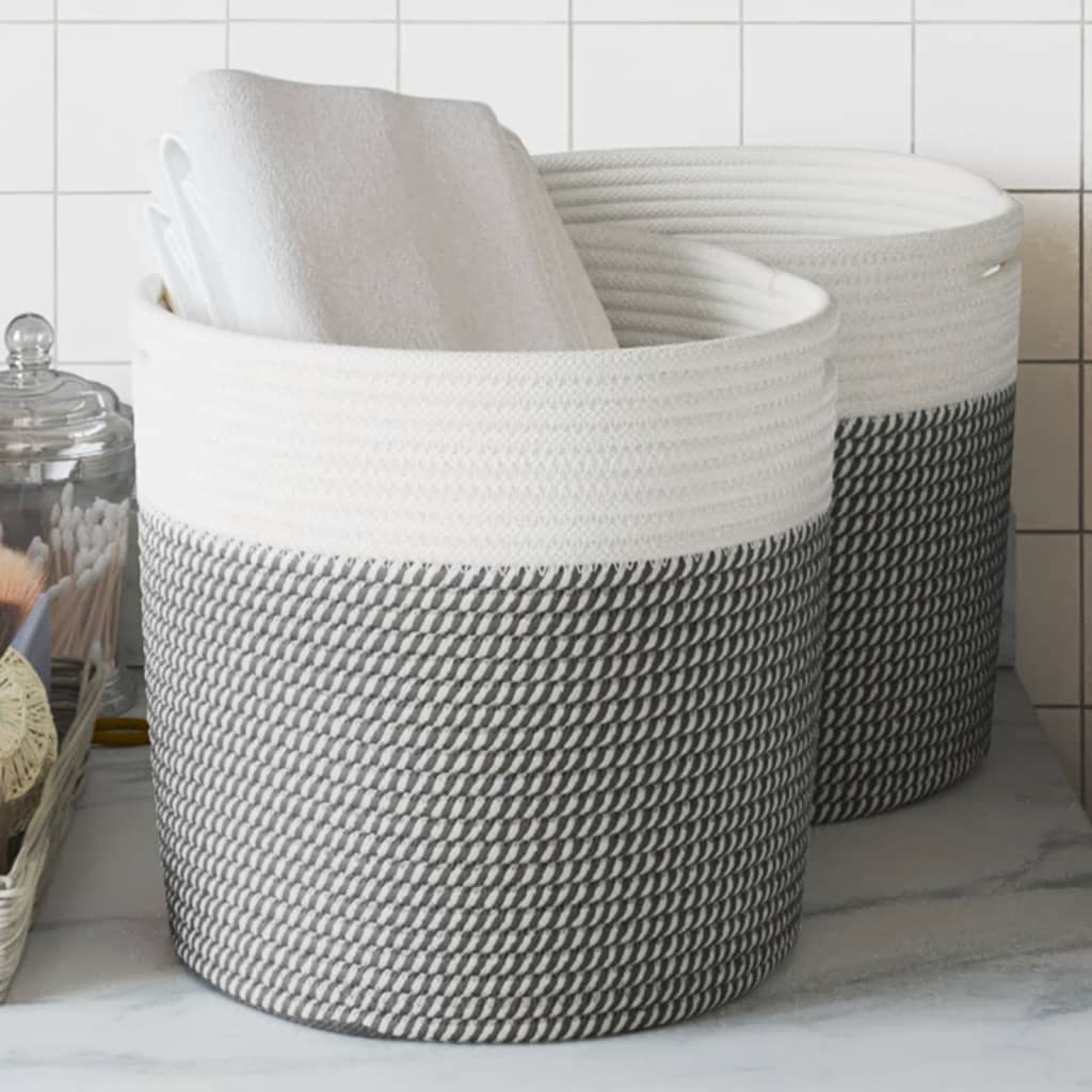 Vidaxx paniers de rangement 2 pcs ø 28x28 cm coton gris et blanc
