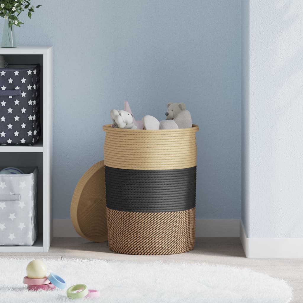 Vidaxx panier de rangement avec couvercle ø 37x50 cm coton noir et beige
