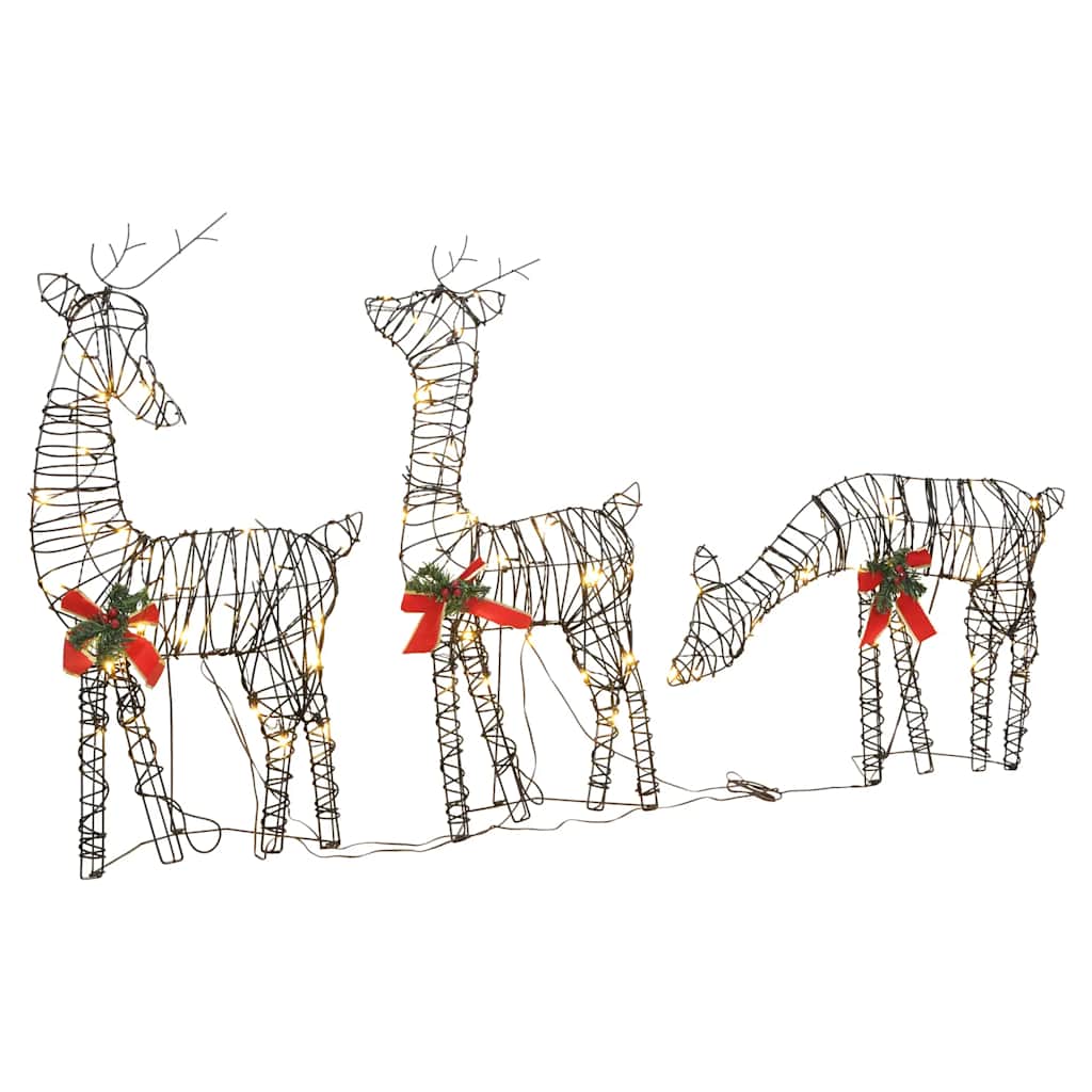 VidaXL décoration de Noël famille de rennes 90 LED rotin blanc chaud