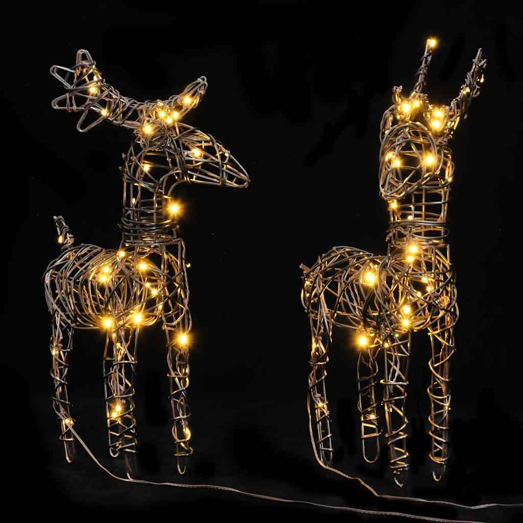 VidaXL décorations de Noël renne 2 pcs 80 LED rotin blanc chaud
